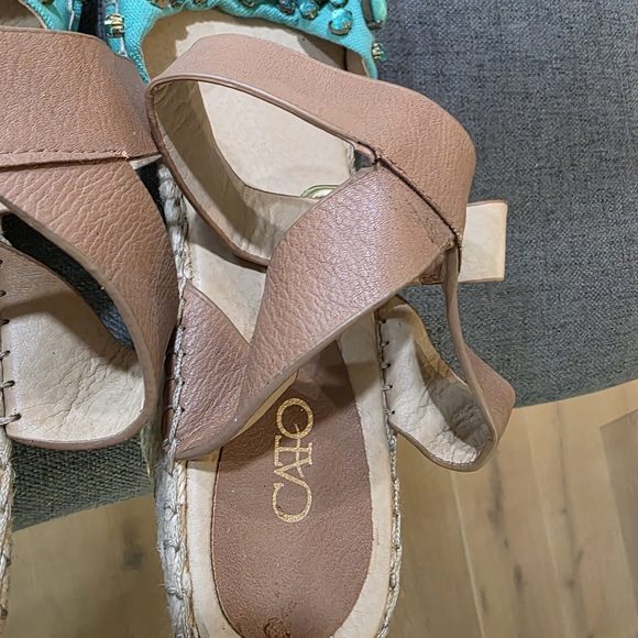 CATO Women's Turquoise and Tan Embellished Sandals. - Picture 2 of 6